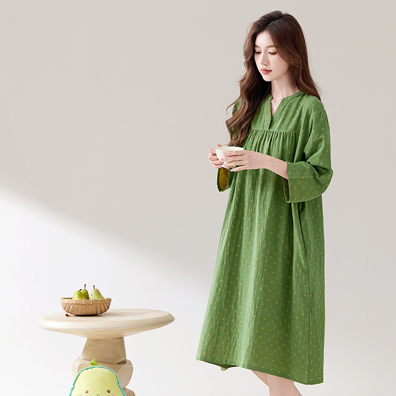 L1604 large size double gauze nightdress good quality cotton ladies home wear pajamas long nightdress pure cotton robe breathable