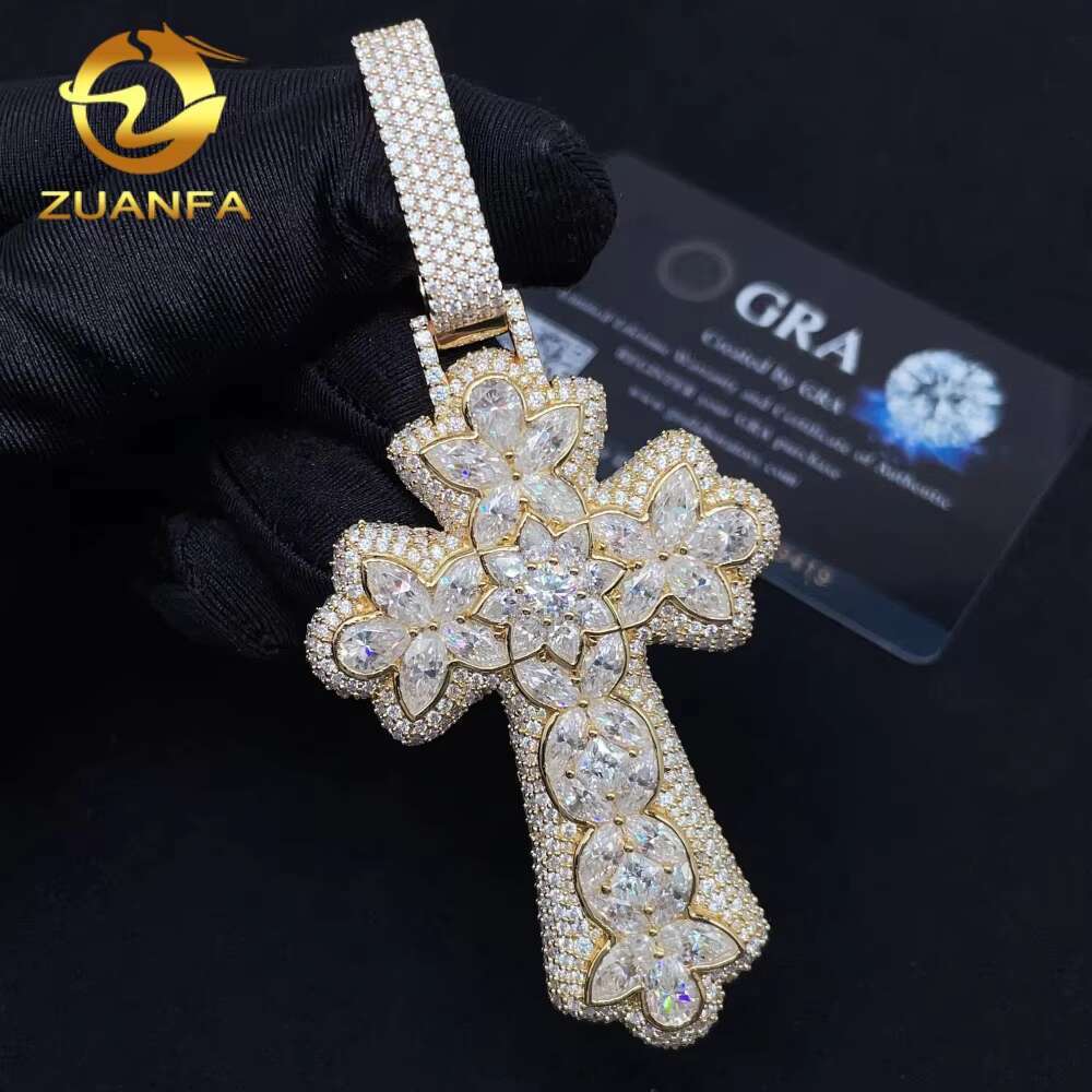 New Style GRA Pass Diamond Tester Solid 925 Silver Gold Plated Iced Out Big Size Fancy Moissanite Hip Hop Pendant Charms