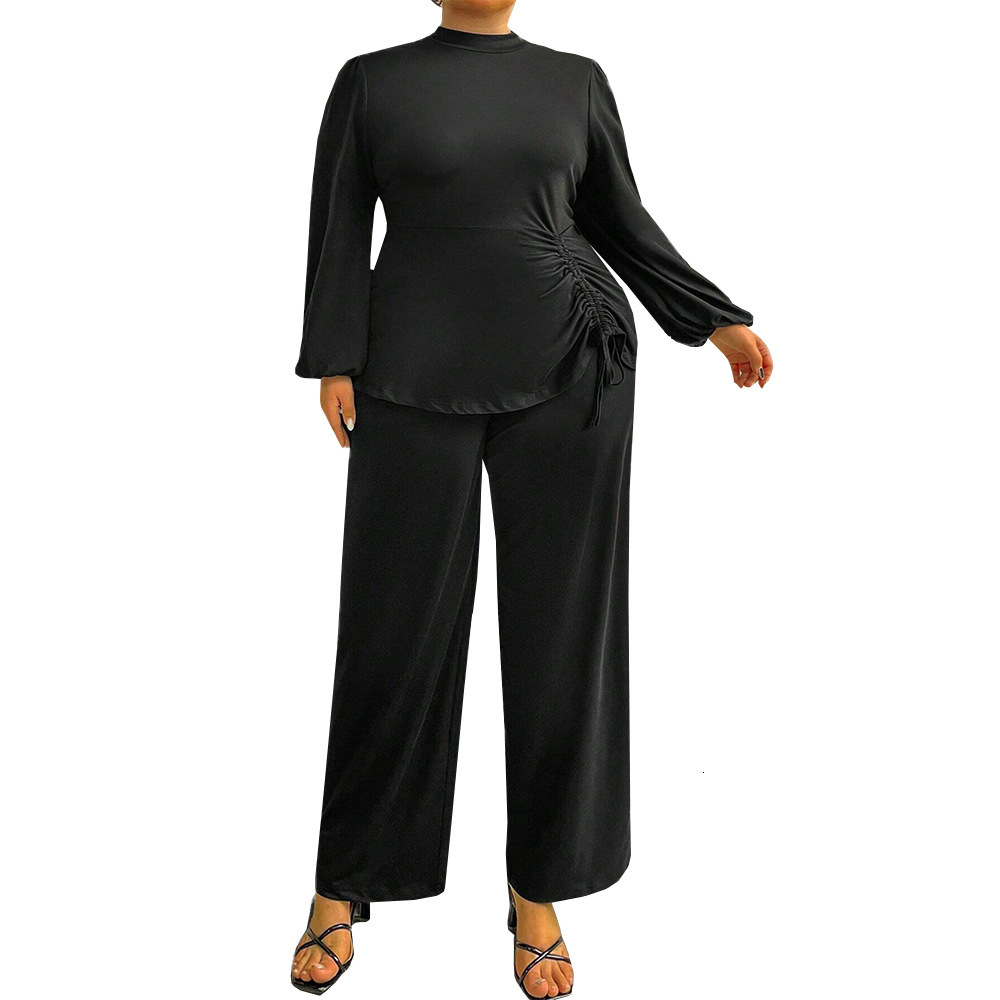 Large Size Womens Simple and Fashionable Set for Autumn and Winter Commuting to Work Solid Color Versatile Two-piece Set