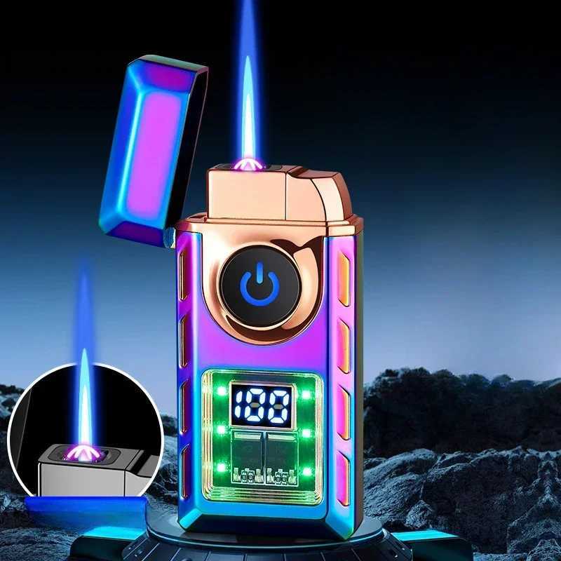 Hot Sales New Electronic Pulse Cigarette Lighter Gas and Electric Digital Display Double Arc Windproof Butane Gas LighterT250516