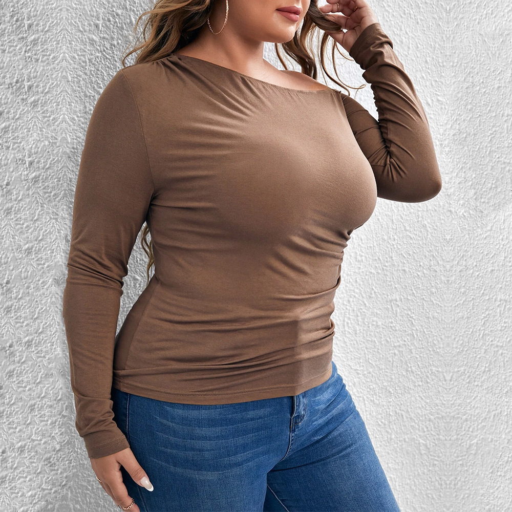 Oversized Womens Slim Fit and Sexy Off Shoulder Sloping Collar Knitted Long Sleeved T-shirt Top
