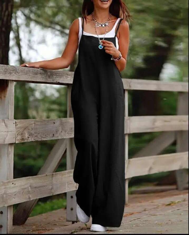 Wide Leg Jumpsuit Women S Clothing Summer New Item Solid Color Women S Casual Pocket Suspender Jumpsuit Overalls