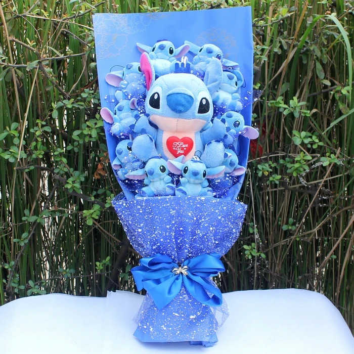 Disney 9 Styles Kawaii Stitch Soap Flower Plush Toy Anime Stich Soft Stuffed Animal Doll Romantic Valentines Gift no box W20250516