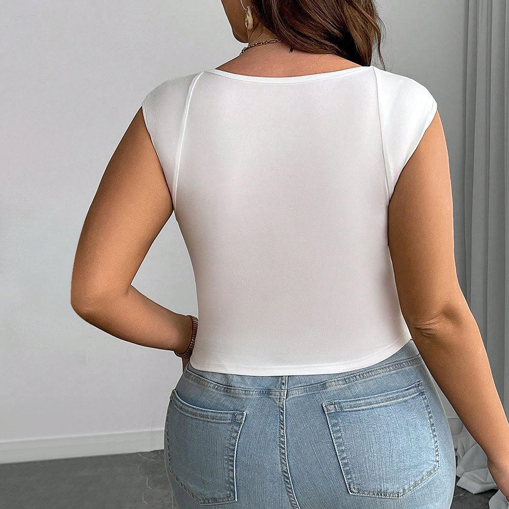 Plus Size Womens Simple and Sexy Style Vest Summer Tight Fitting and Slimming Sleeveless Top