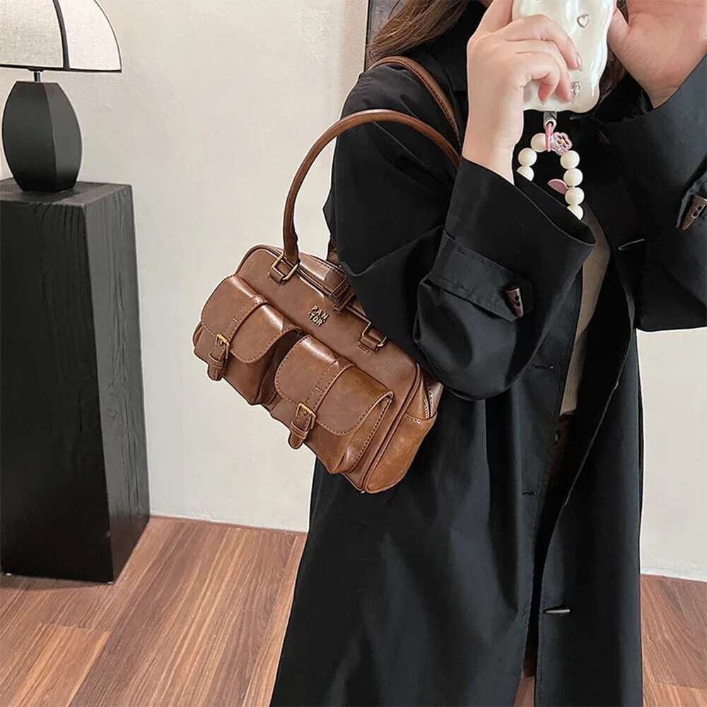 Spacious Boston Tote Bag Women in PU Leather with Multi-Pockets for Travel and Daily Use Classic Handbag