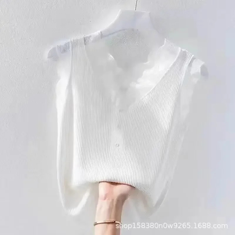 Plus Size Ice Silk Vest Womens Stylish Screw Thread Suit Inner Outer Wear Tanklace Joining Sexy Back Base Layer Top 250514