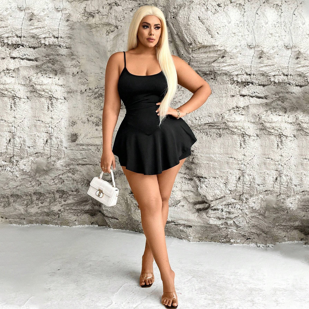 Plus Size Womens Sexy Pure Desire Style Camisole Dress Summer New Style Slimming and Ultra Short Temperament