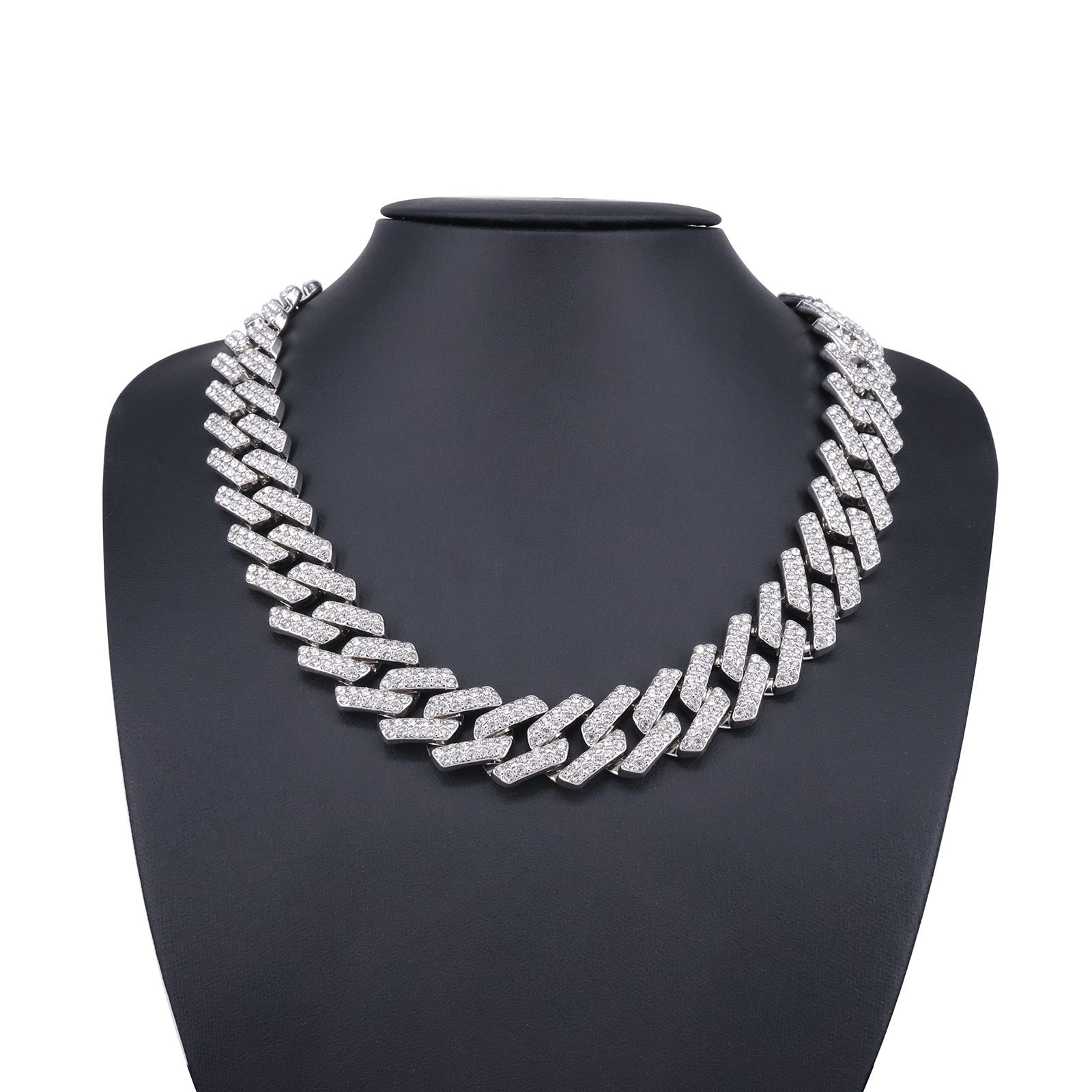 20mm European North American Style Iced Out Diamond Alloy Men's Cuban Link Necklace, Luxury Hip Hop Bling Chain, Cool Streetwear Jewelry