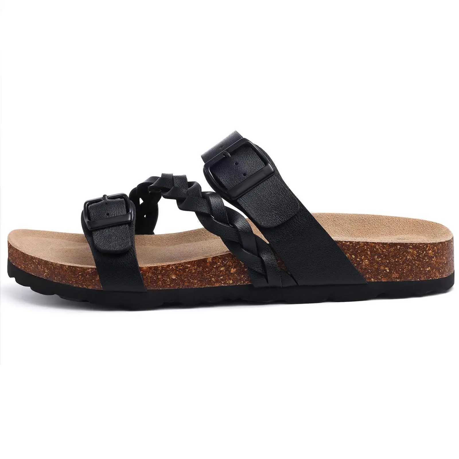 Comwarm Womens Cork Foot Mat Slide with Arch Support Summer Womens Cork Sandals with Adjustable Buckle for Sliding Up the Slide W250414