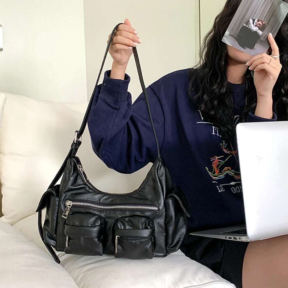 Women Leather Tote Handbag Soft PU Satchel Sling Large Capacity Multi-Pocket Crossbody Hobo Bag Girl Stylish Purse