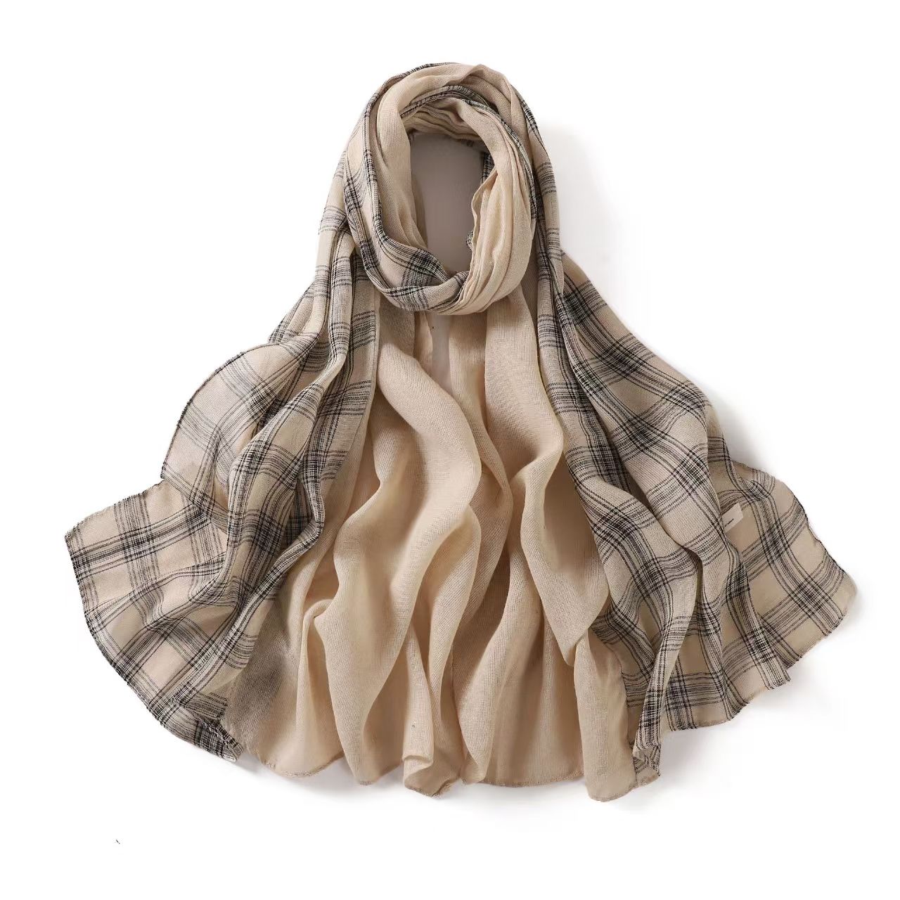 T723 British style solid color tie-dyed cotton and linen scarf shawl dual-purpose plaid solid color neck protection scarf headscarf