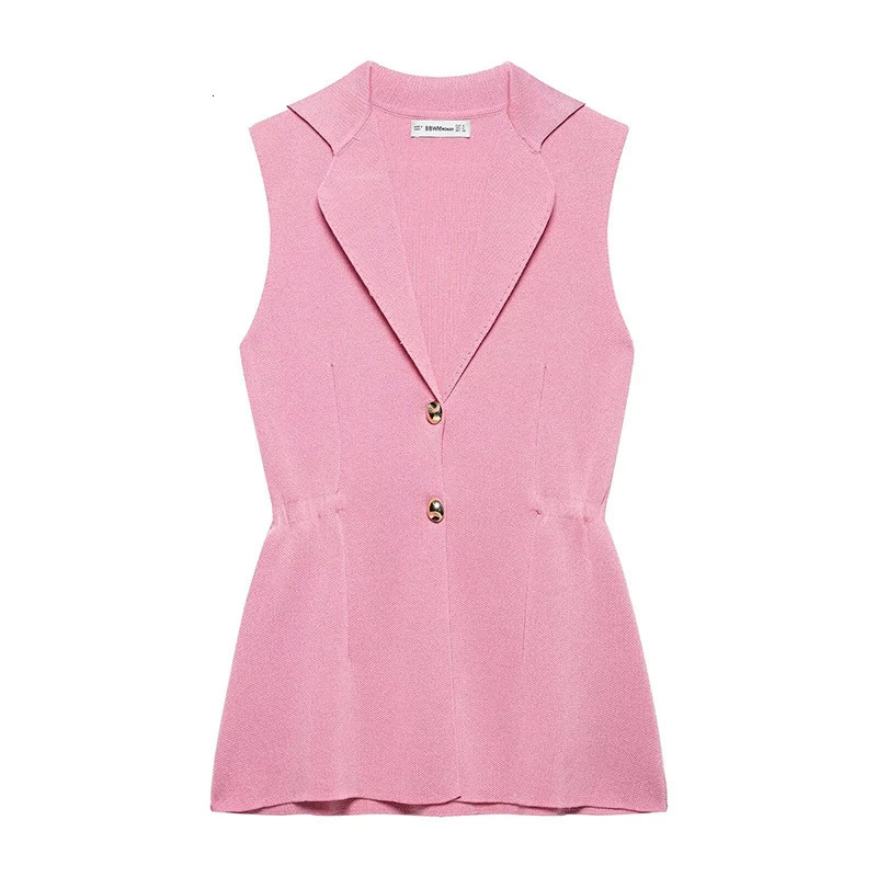 Willshela Women Fashion Solid Single Breasted Knitted Vest Tank Tops Vintage VNeck Sleeveless Female Chic Lady Top 250506