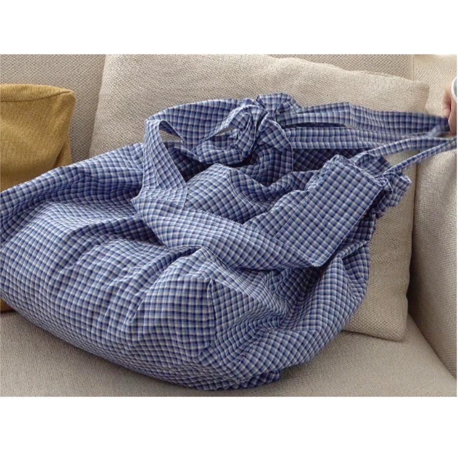 2025S designer shoulder lazy feeling blue checkered bulky large capacity autumn and winter lightweight artistic women crossbody tote bag