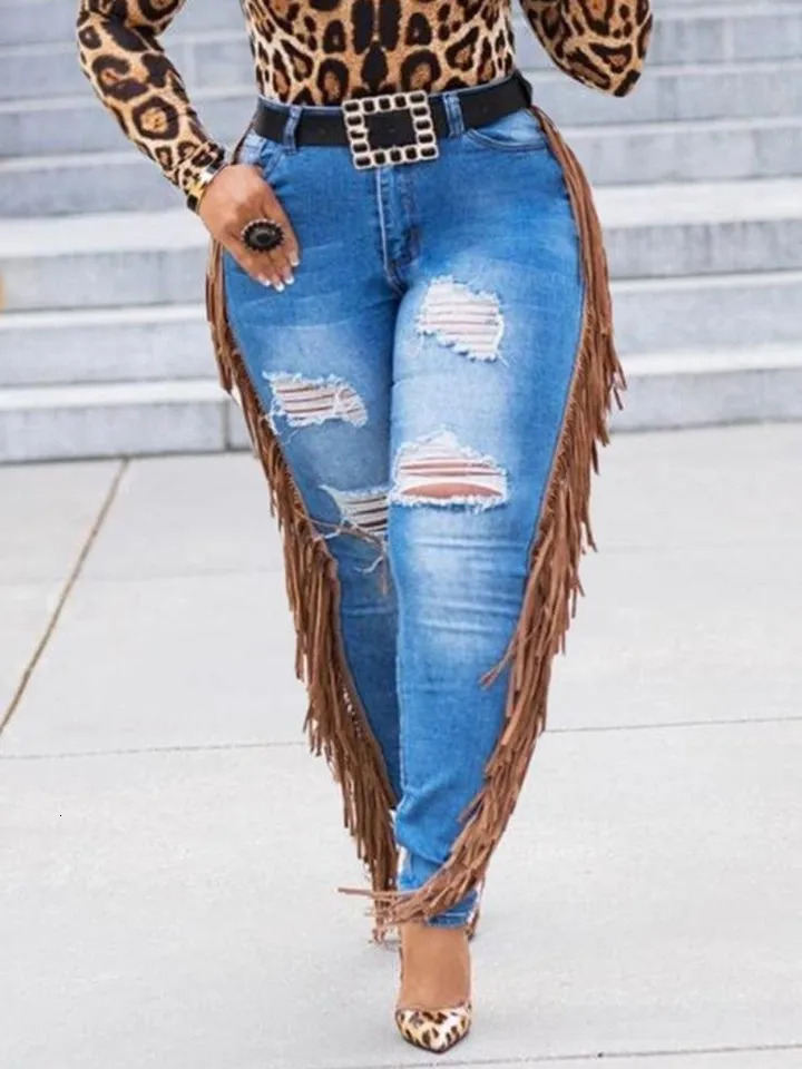 LW Plus Size summer jeans Tassel Ripped Jeans skinny Pants Ladies Jeans Y2K Summer High Street Cargo Pants 250515