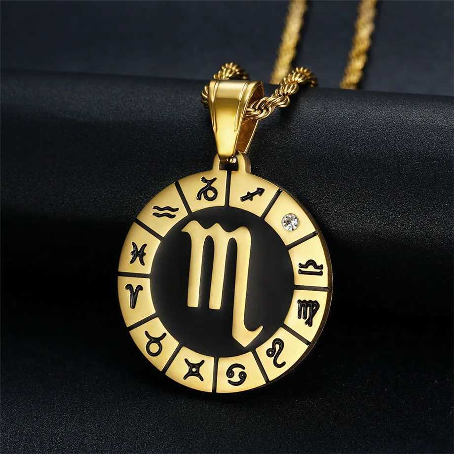 Leo 12 Constellations Necklace Birthday Gifts Gold Color Stainless Steel Amet Pendant Zodiac Sign Jewelry Necklace Dropsing X250516