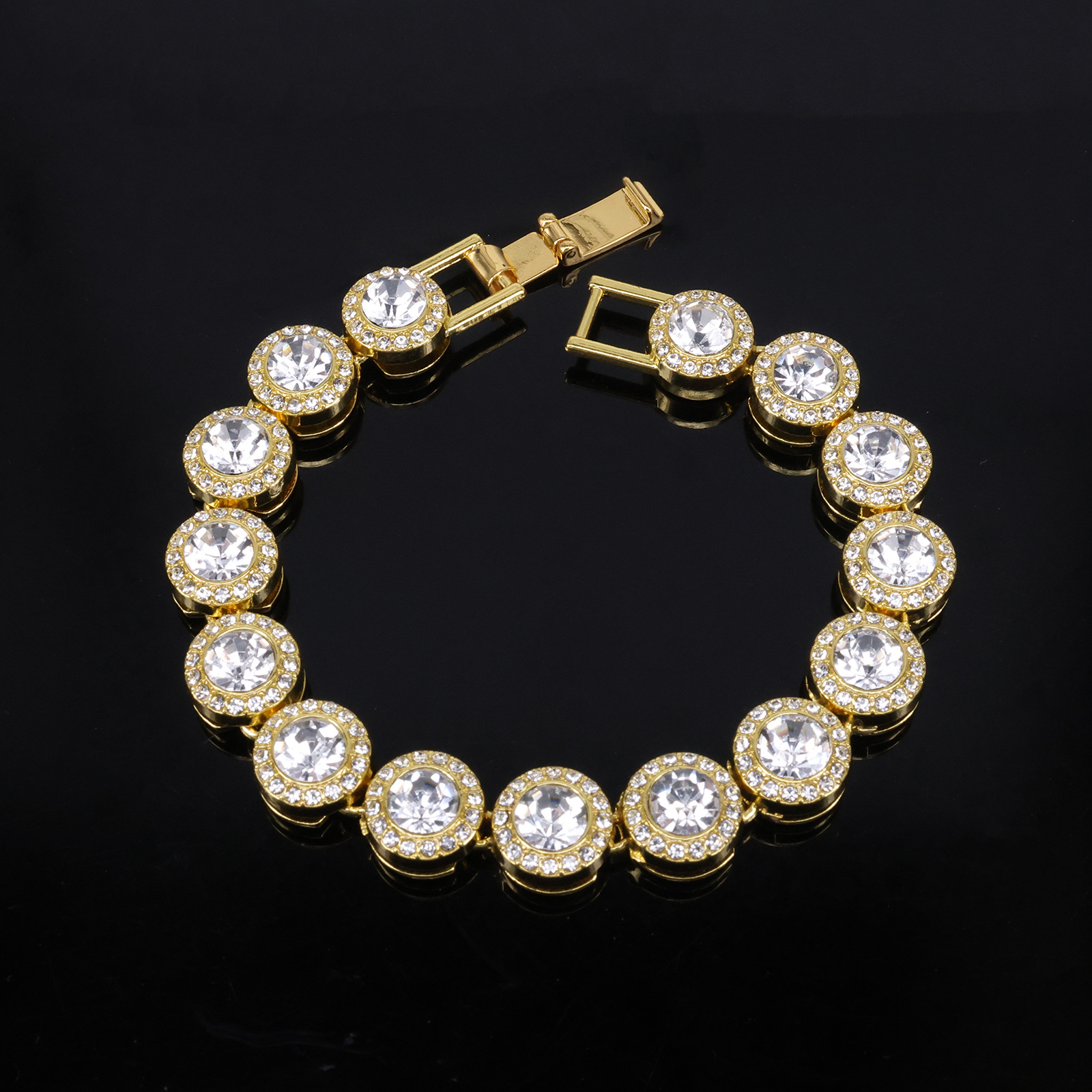 Trendy 12mm Round Rhinestone Cuban Link Necklace for Men & Women, Hip-Hop Style, Gold-Plated with Large Diamonds
