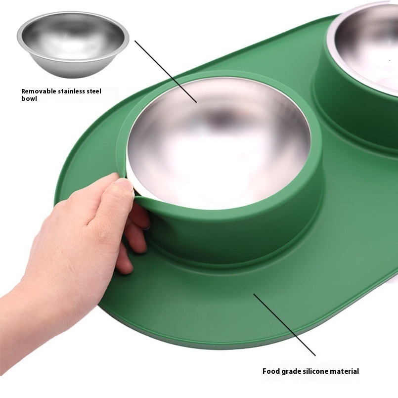 Pet Double 2 Stainless Steel Anti Overturning Basin Drinking Water Rice Dog Food Bowl Supplies