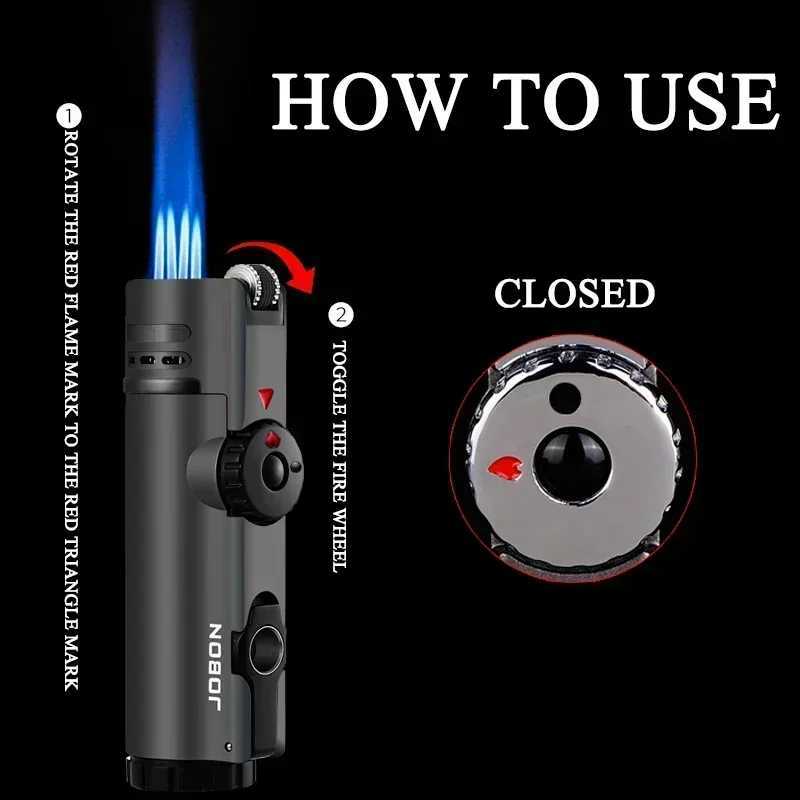 JOBON Inflatable 4 Torch Jet Windproof Lighter Metal Grinding Wheel Flint Lighter Gas Butane Inflatable Gift Cigar LighterT250516