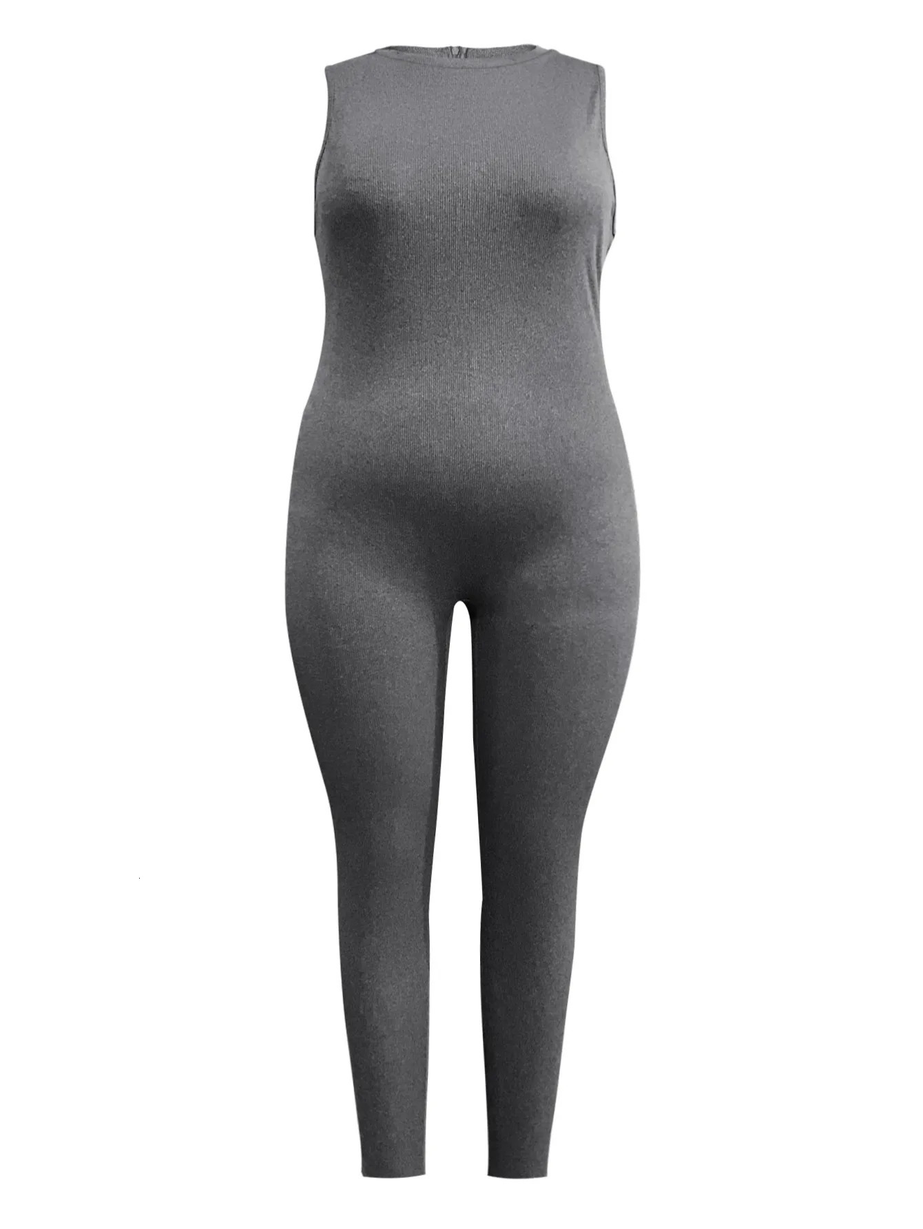 LW Plus Size Solid Vest Skinny Jumpsuit Full Seasons Casual Fitness Sporty Playsuit Sleeveless Slim Activewear One Piece Outfit 250515