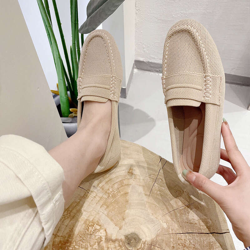 Queen's 2025 new round toe single women, knitted woven leisure and happiness, bean shoes for women