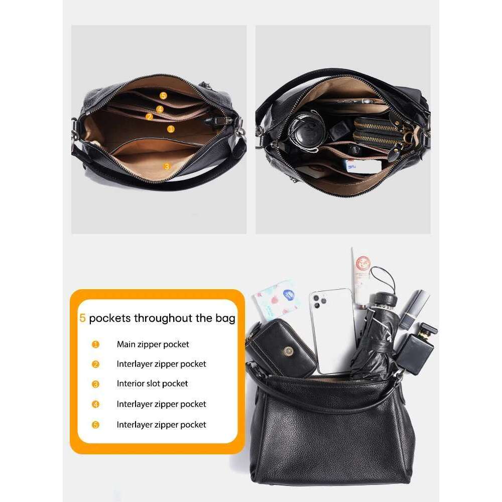 Zency Women's Soft Genuine Leather Bag Shoulder Bags High Quality Roomy Handbag Black Khaki Beige Crossbody With Two Strap Bolsa