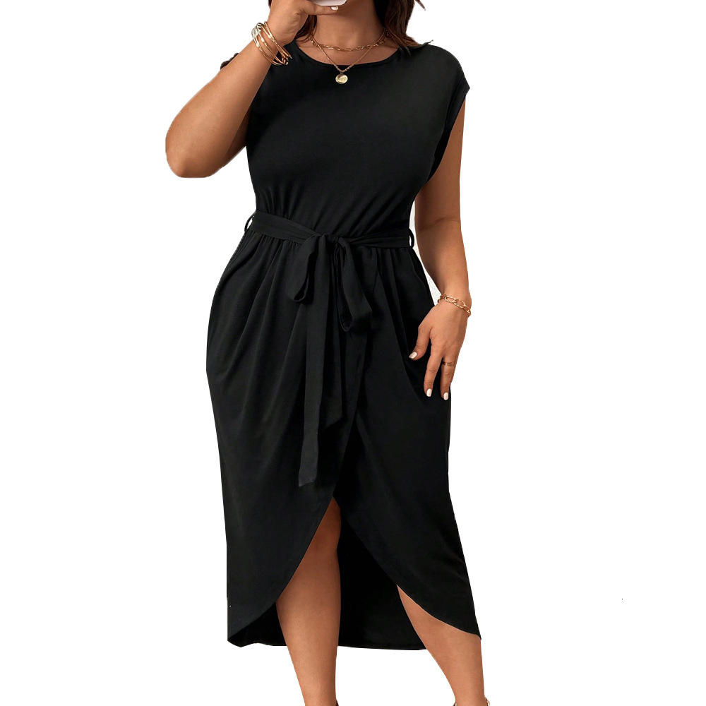 Large Size Womens Round Neck Short Sleeved Dress Summer New Style Elegant and High-end Mid Skirt for Women