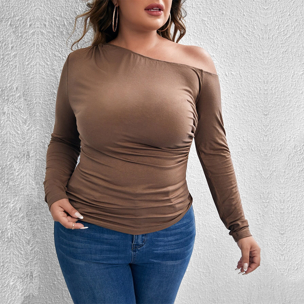 Oversized Womens Slim Fit and Sexy Off Shoulder Sloping Collar Knitted Long Sleeved T-shirt Top