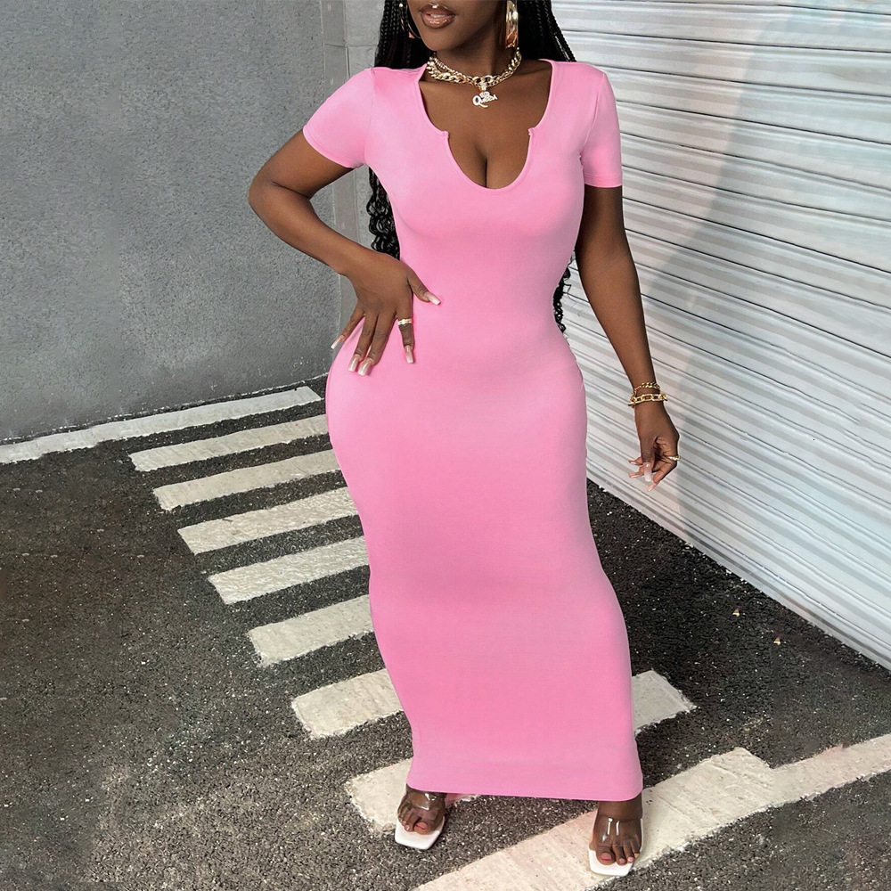 Spring/summer New Fashionable Elastic Sexy U-neck Low Cut Slimming Hip Hugging Dress for Women