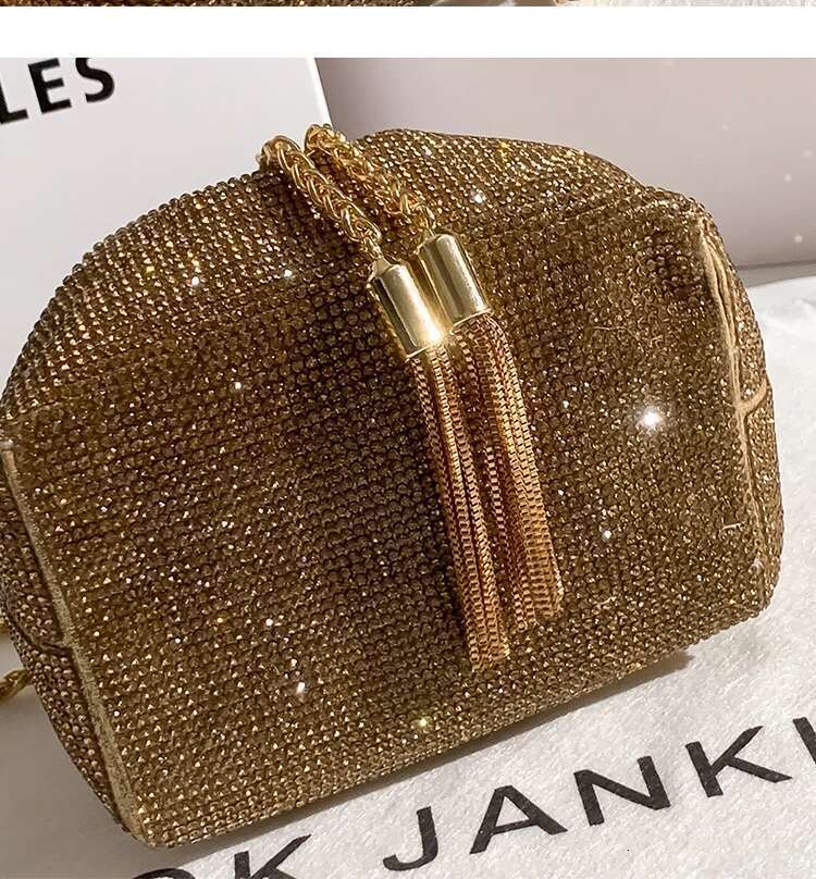 Gold Dia Evening Clutch Wedding Party Designer Shiny Rhinestone Bucket Purse Women Handbag Shoulder Messenger Bag