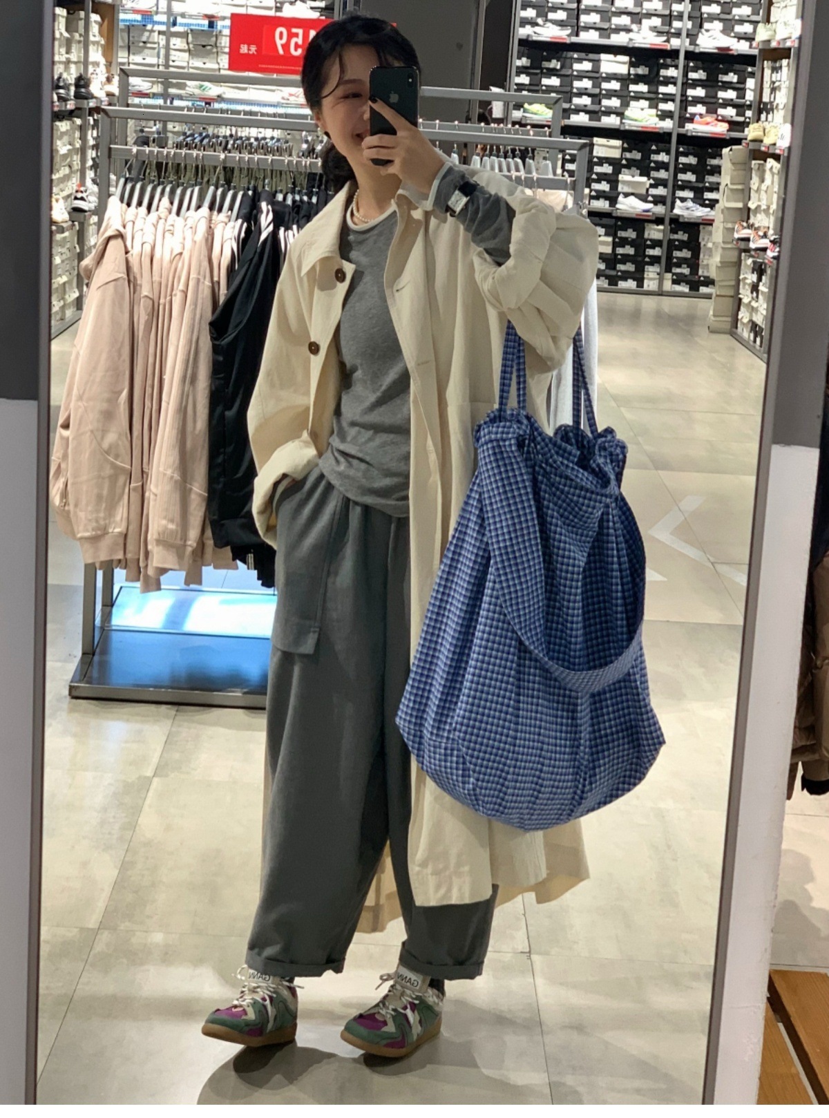 2025S designer shoulder lazy feeling blue checkered bulky large capacity autumn and winter lightweight artistic women crossbody tote bag