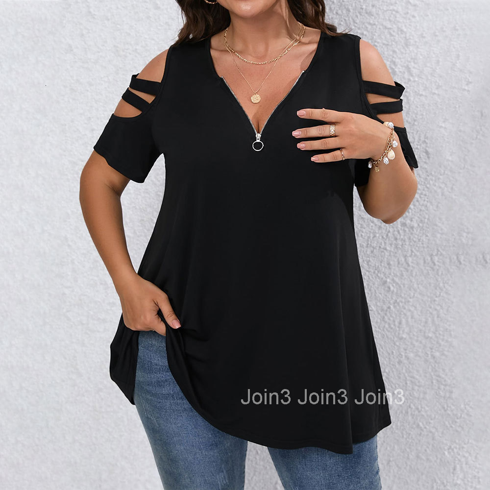 2025 Plus Size Womens Elegant Casual T-shirt for Spring and Summer Fashion V-neck Slim Fit and Slimming Top