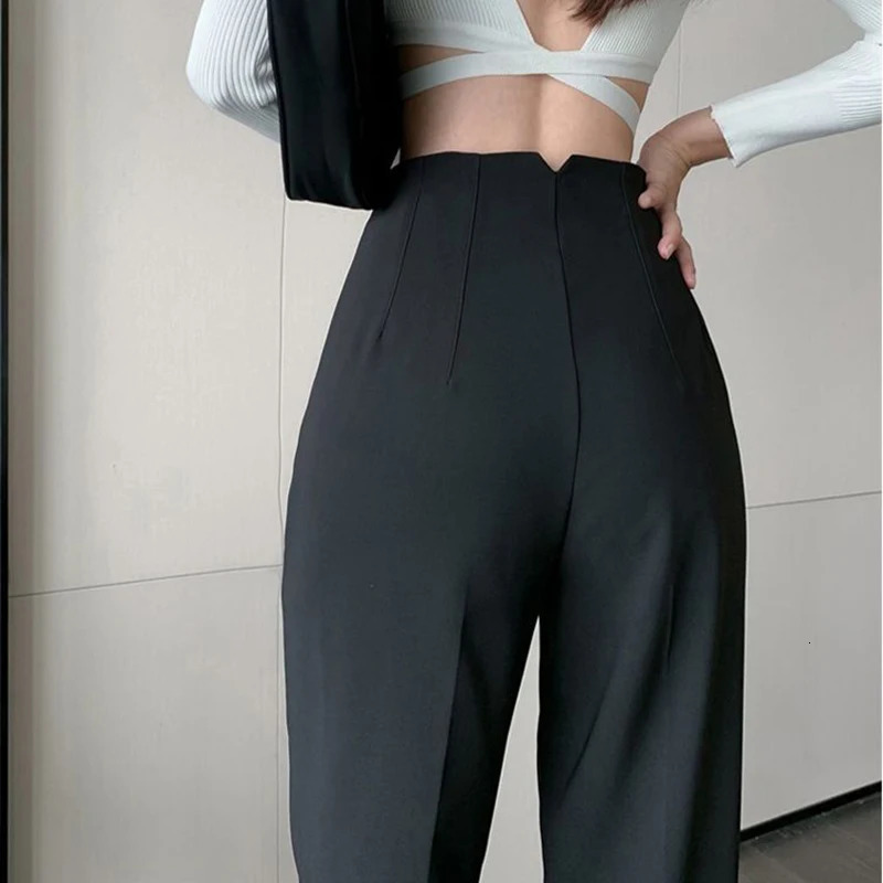Simple Casual Trousers Pockets Zipper Summer Solid Suit Pants Pencil Elegant AllMatch Women Clothes Streetwear 250506