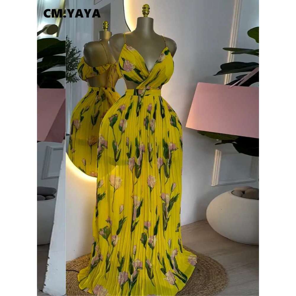 Elegant Floral Print Sleeveless Sweet Strapless Floor-Length Long Women Dress Beach Party Birthday Sexy Pleated Dresses