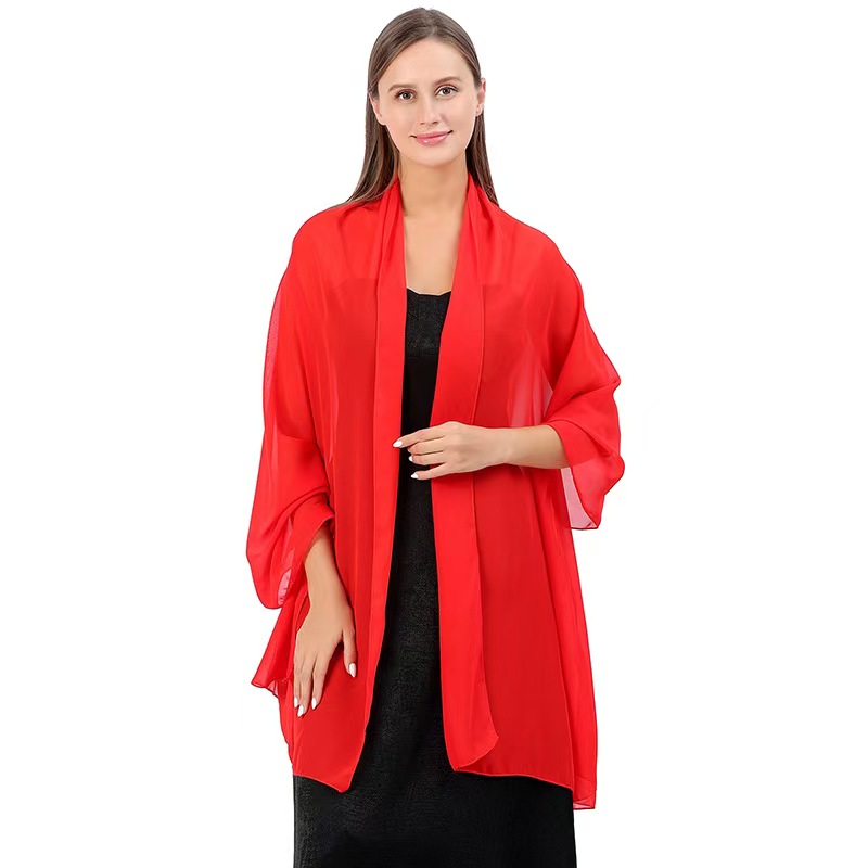 K733 High Quality Pure Color Chiffon Lengthened Shawl Bride Bridesmaids Wedding Dress Prom Party Dinner Shawl Female