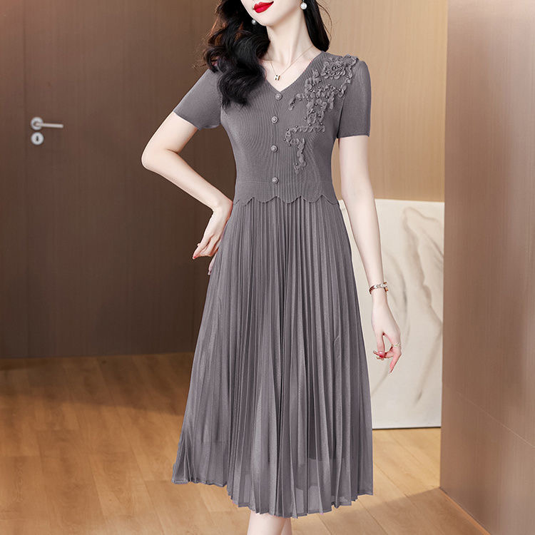 2025 plus size women's dress summer new style waist slimming temperament medium long skirt D02366