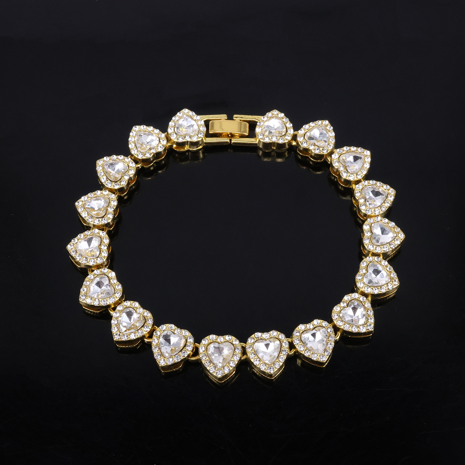Trendy 11mm Heart Shaped Glass Crystal Rhinestone Cuban Necklace for Men, Hip Hop Jewelry, Stylish Cross-Border Wholesale Fashion Accessories