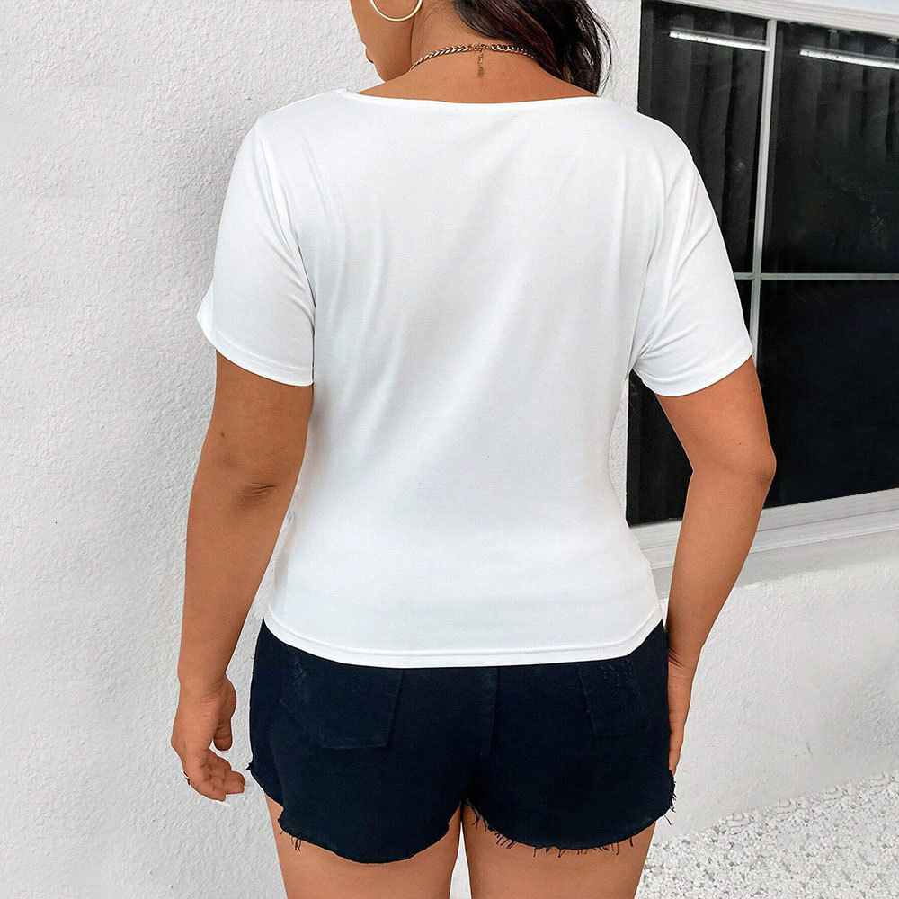 Minimalist Style Short Sleeved T-shirt Plus Size Womens Spring and Summer New Style Slim Fit and Sexy Short Top