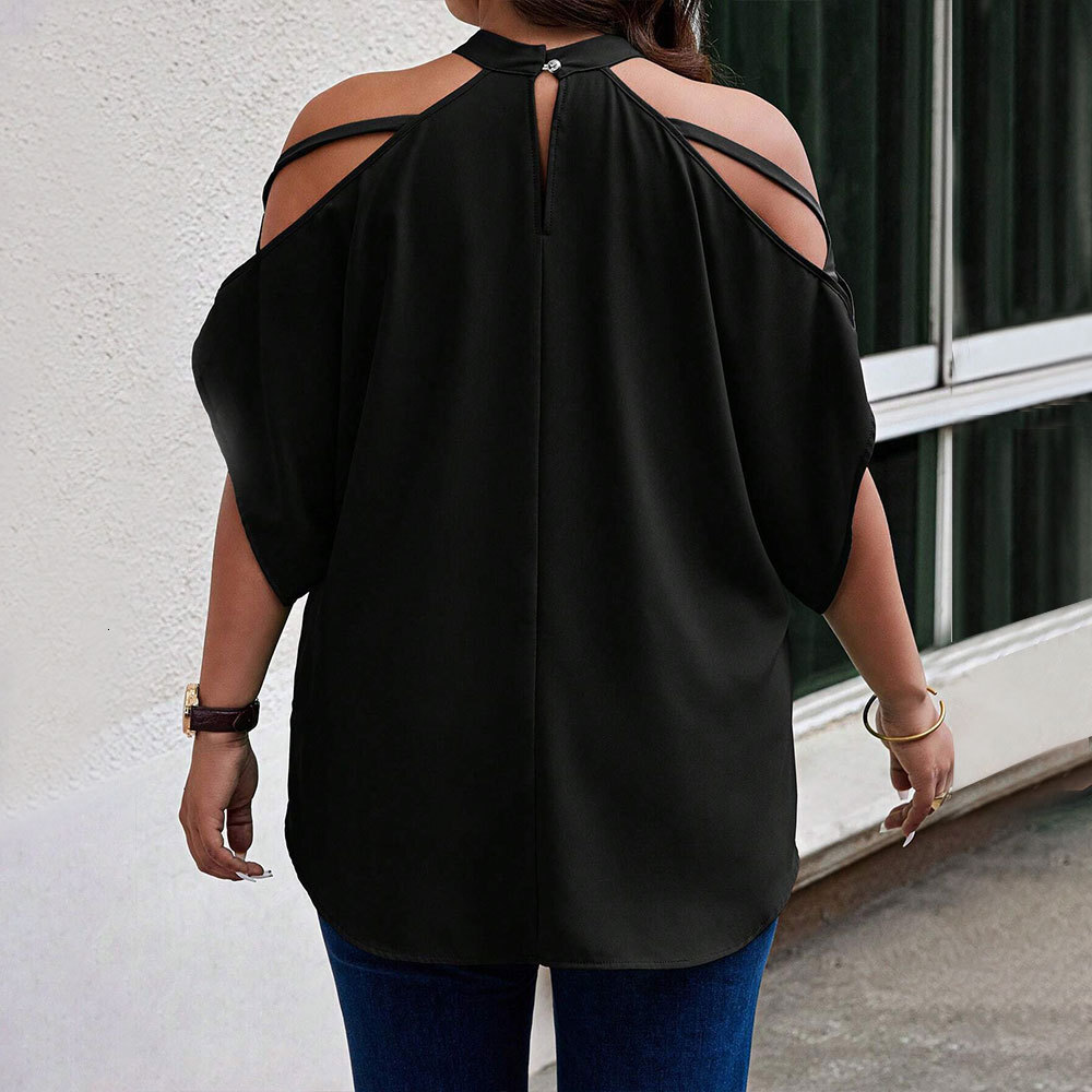 Large Size Womens Spring and Summer New Style Off Shoulder Design Fashionable and Casual Hanging Neck Temperament Top