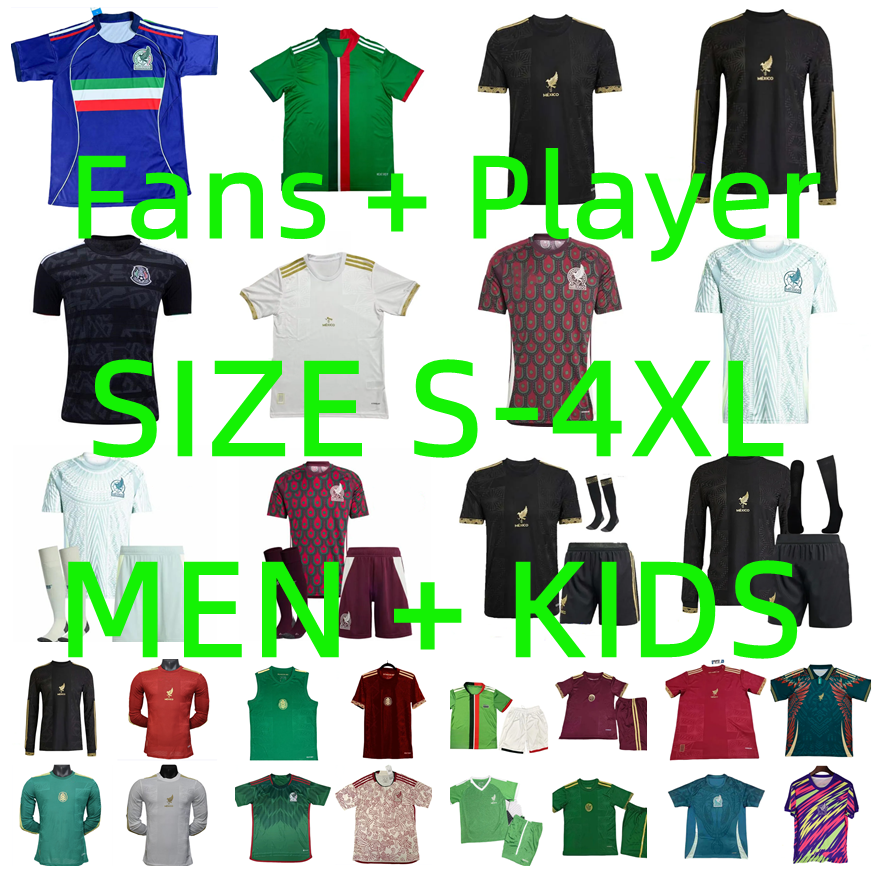 2025 2026 Gold Cup Mexico Soccer Jerseys all black 19 20 21 22 23 24 25 26 player version GIMENEZ H.LOZANO RAUL CHICHARITO long sleeve Men Kids kit Football Shirt Uniforms