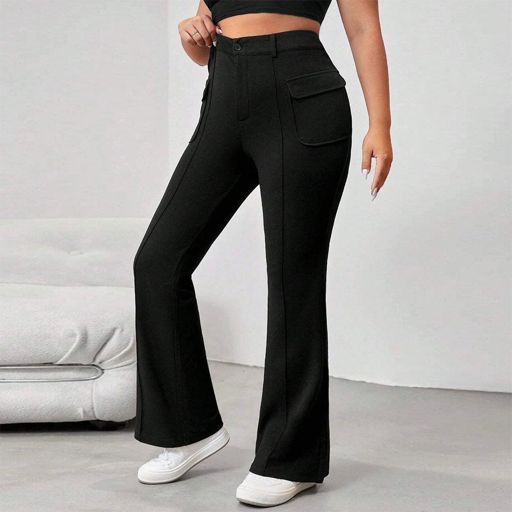 Large Size Womens Clothing Ins Street Spicy Style Flip Pocket Slimming Bell Bottom Pants Long Pants