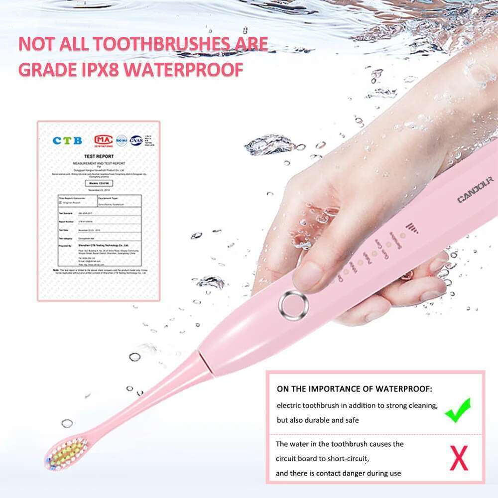 CANDOUR CD5166 Electric Toothbrush USB Charge Rechargeable Sonic Tooth brush For Adult Replacement with 16 Brush Head