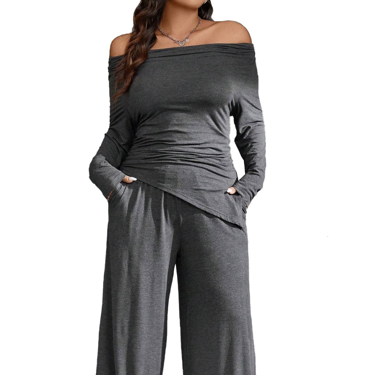 Large Size Womens Clothing Queen Intellectual Fashion Set Casual Wide Leg Pants Two-piece Set Top