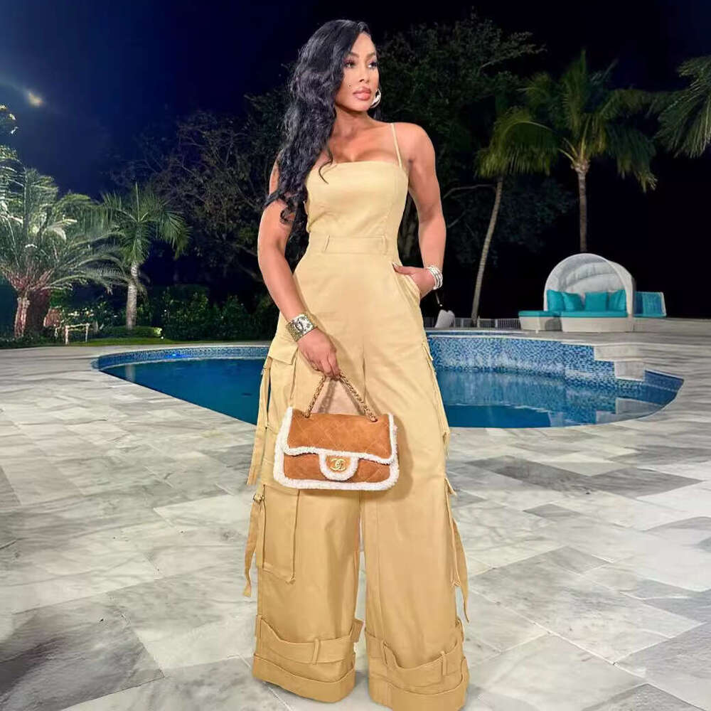 Wide Leg Jumpsuit New Women S Sexy Strapless Multi Pocket Work Suit Wide Leg Jumpsuit