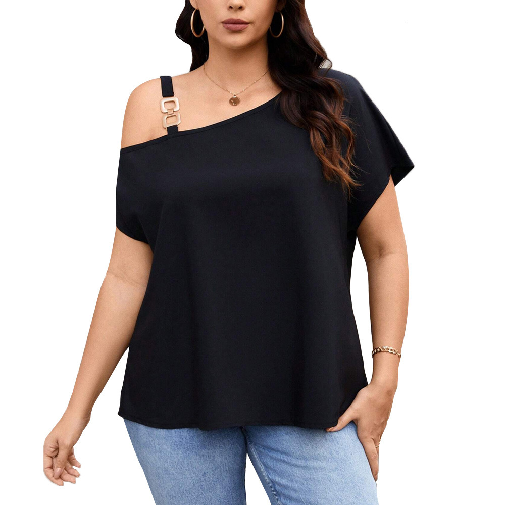 Womens Clothing Spring New Style Temperament Single Shoulder Button T-shirt Solid Color Slimming Top