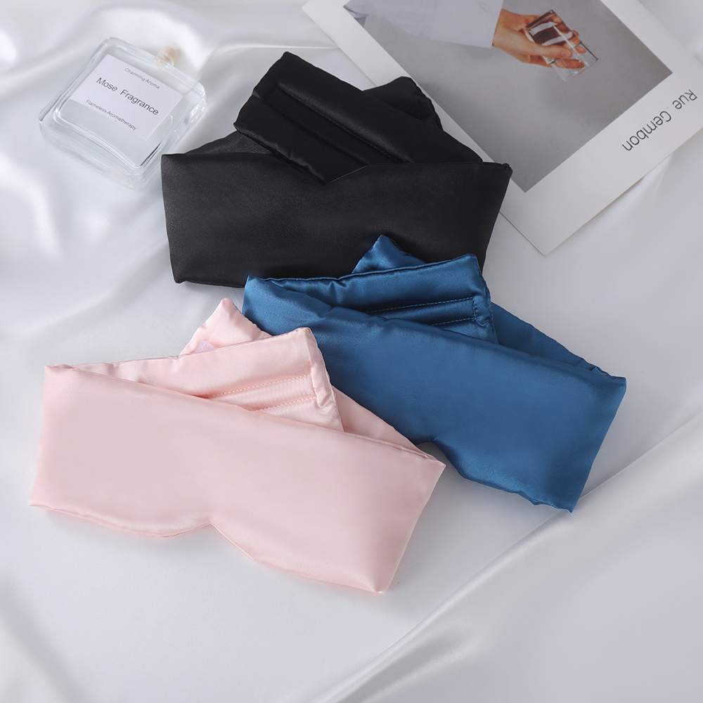 The faux silk eye mask is fully wrapped to block light. It is a large sleep eye mask that is portable, comfortable and breathable for home, nap, trave