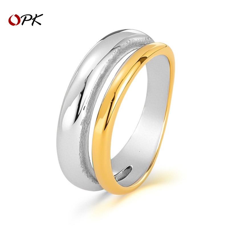 OPKINS Personalized Ring Womens Stainless Steel Niche Fashion Versatile Color blocked Steel Ring