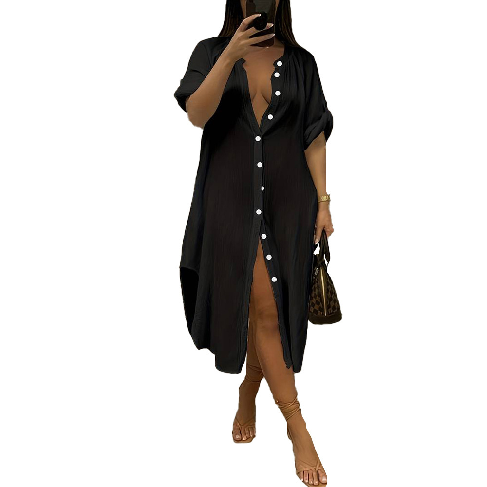 Plus Size Womens Sexy Style Dress Summer Single Breasted Cardigan Design Sense Mid Length Skirt