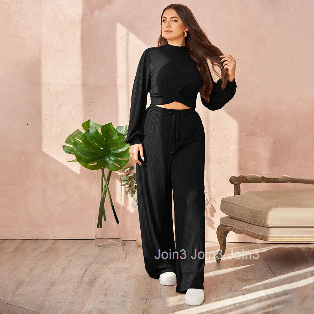 Plus Size Womens Casual Sports Style Fashion Set for Autumn and Winter Comfortable and Slimming Two-piece Set
