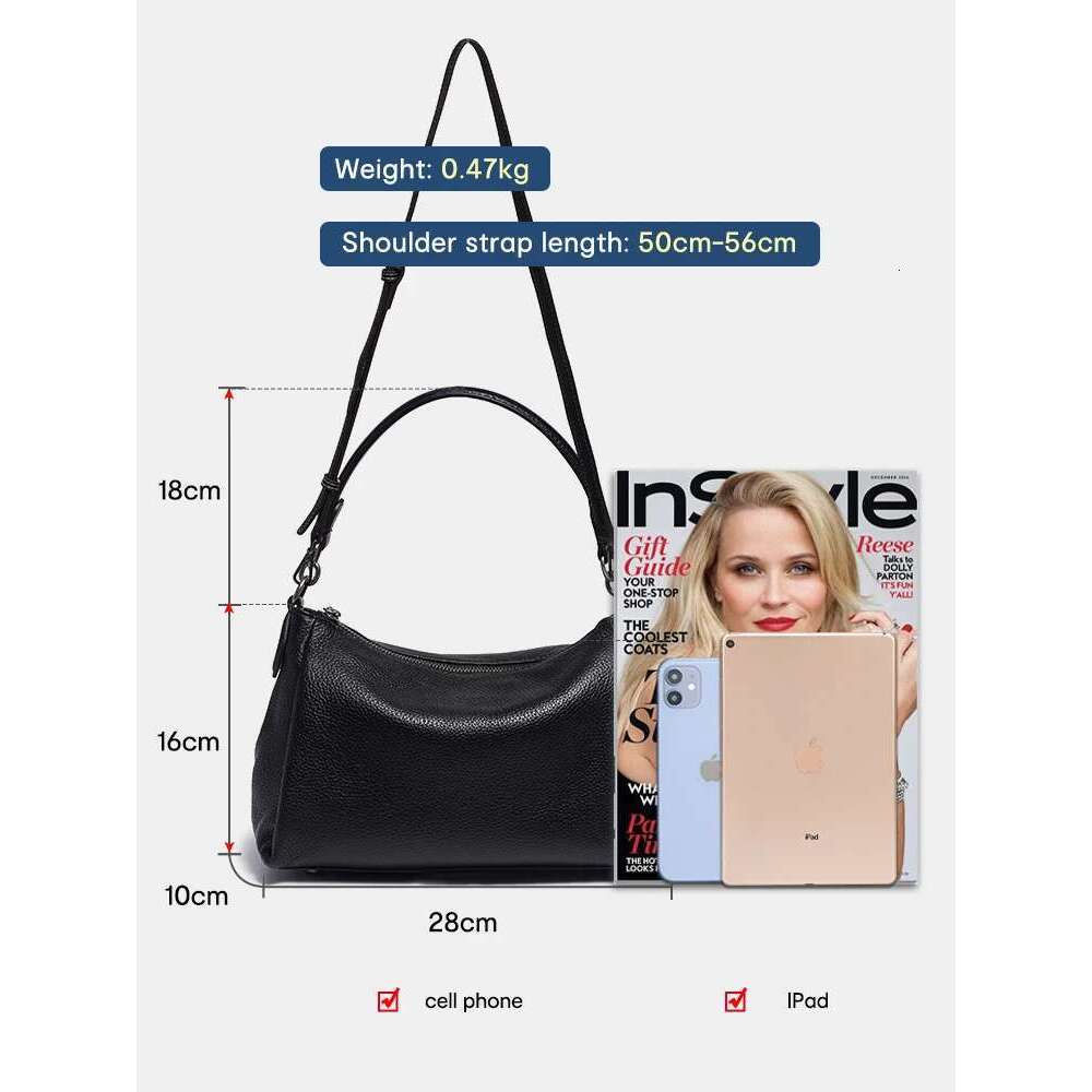 Zency Women's Soft Genuine Leather Bag Shoulder Bags High Quality Roomy Handbag Black Khaki Beige Crossbody With Two Strap Bolsa