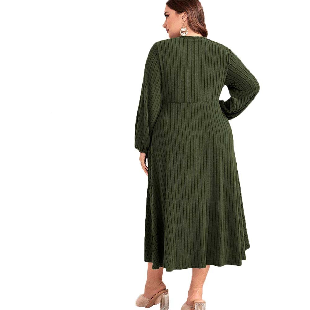 Oversized Womens Elegant V-neck Dress with Autumn and Winter Lantern Sleeves Mid Length Skirt with Design Sense